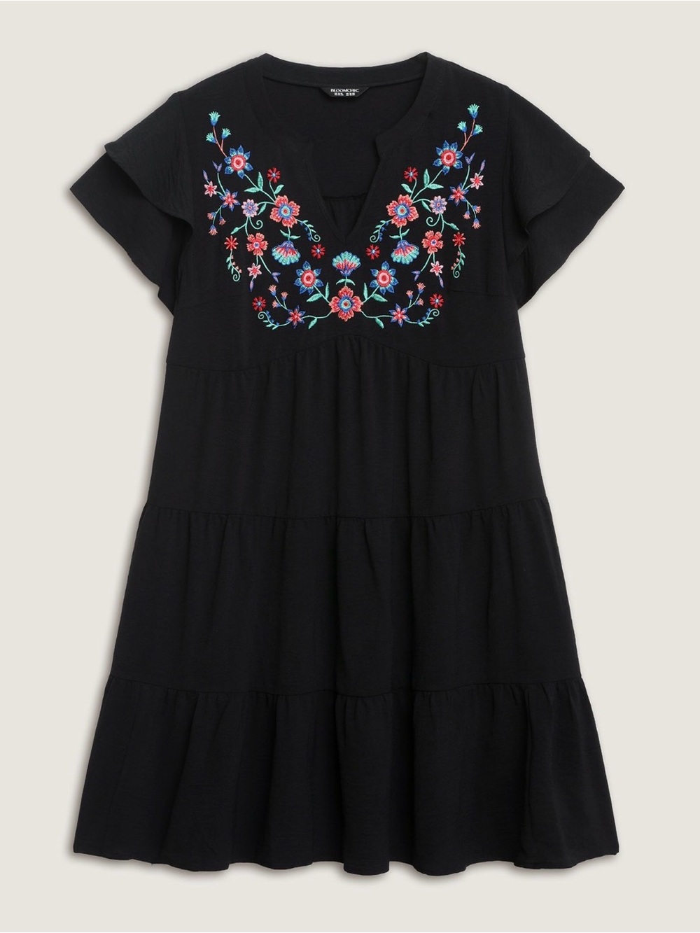 BloomChic Black Midi Dress with Multicolor Floral Embroidery - Picture 5 of 10